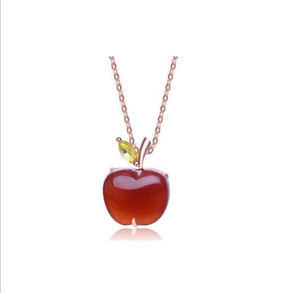 Christmas Eve Apple Shaped S925 Sterling Silver Agate/Citrine Necklace with Yellow Gold Plating